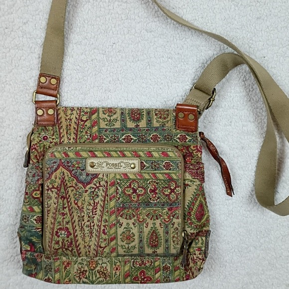 Fossil Handbags - Fossil Crossbody Bag Womens Small Multicolor Floral Paisley Tapestry Canvas
